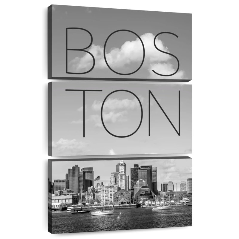 Skyline de Masam Boston, North End et quartier des affaires, texte et horizon, H 45 po x l 28 po