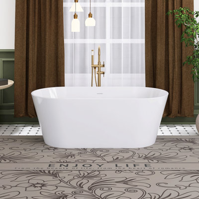 59" Glossy White Acrylic Freestanding Soaking Bathtub
