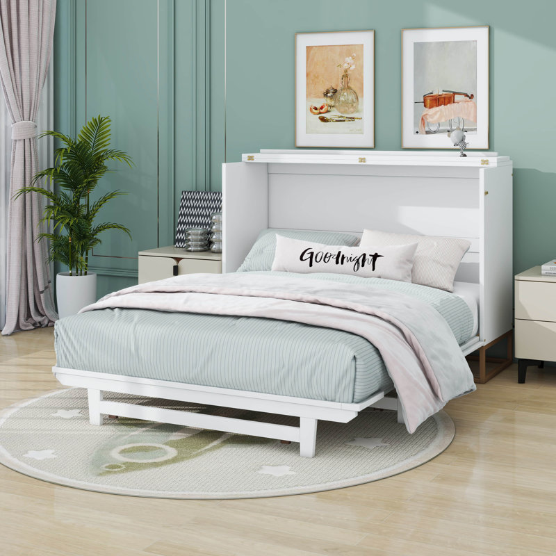 Grand lit escamotable avec pieds en métal, Blanc
