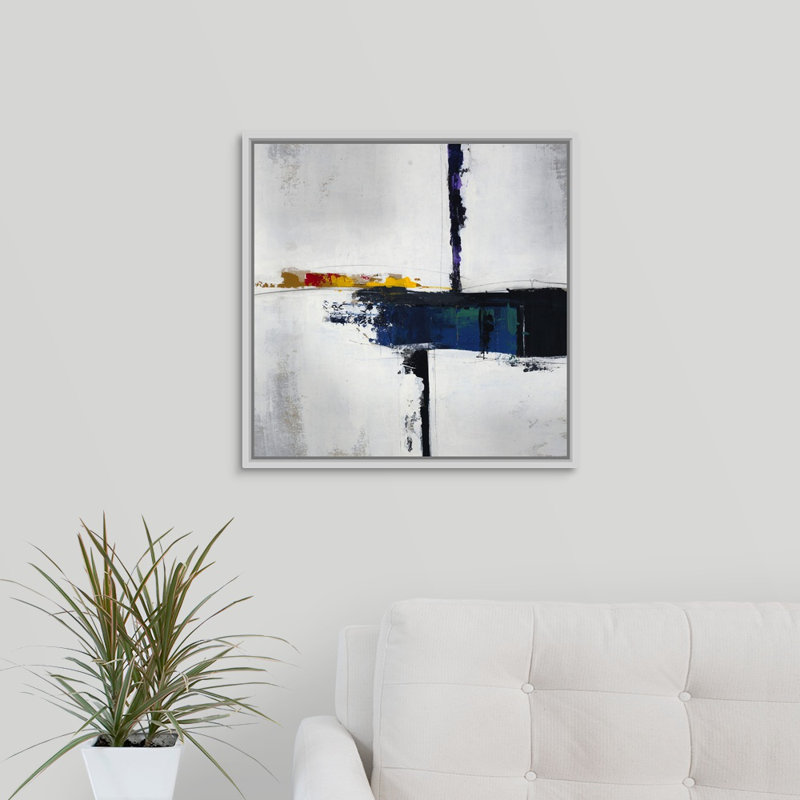 « time frame ii », peinture sur toile, H 21,7 po x l 21,7 po x P 1,75 po, Cadre flottant blanc