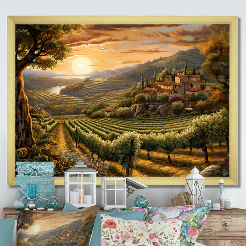 «Vineyard Charm», impression sur toile encadrée, H 30 po x l 40 po x P 1,5 po, Cadre doré simple