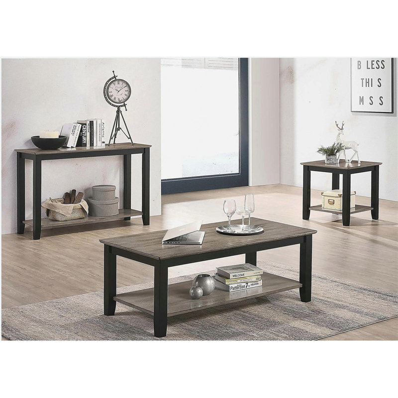 Table de bout moderne avec finition bicolore grise / noire et table de bout sous la table avec placage en noyer d'hévéa