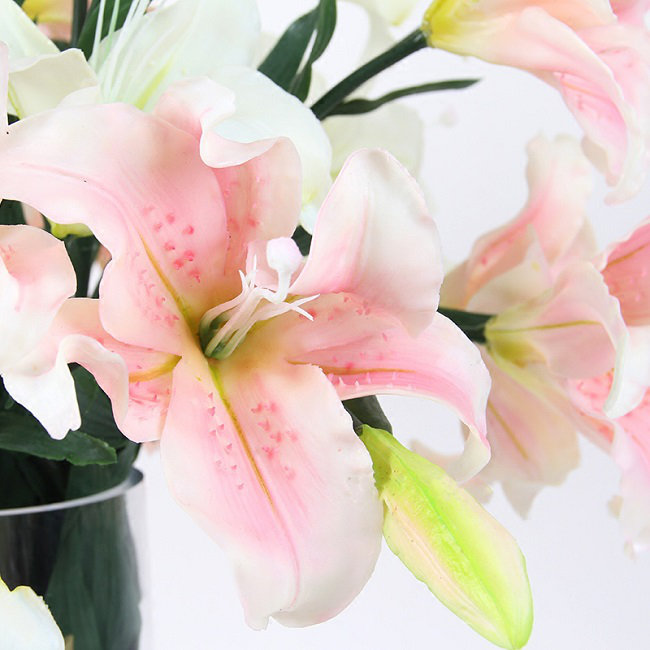 Silk Cloth Lillies Arrangement, Pink, 5 Stems