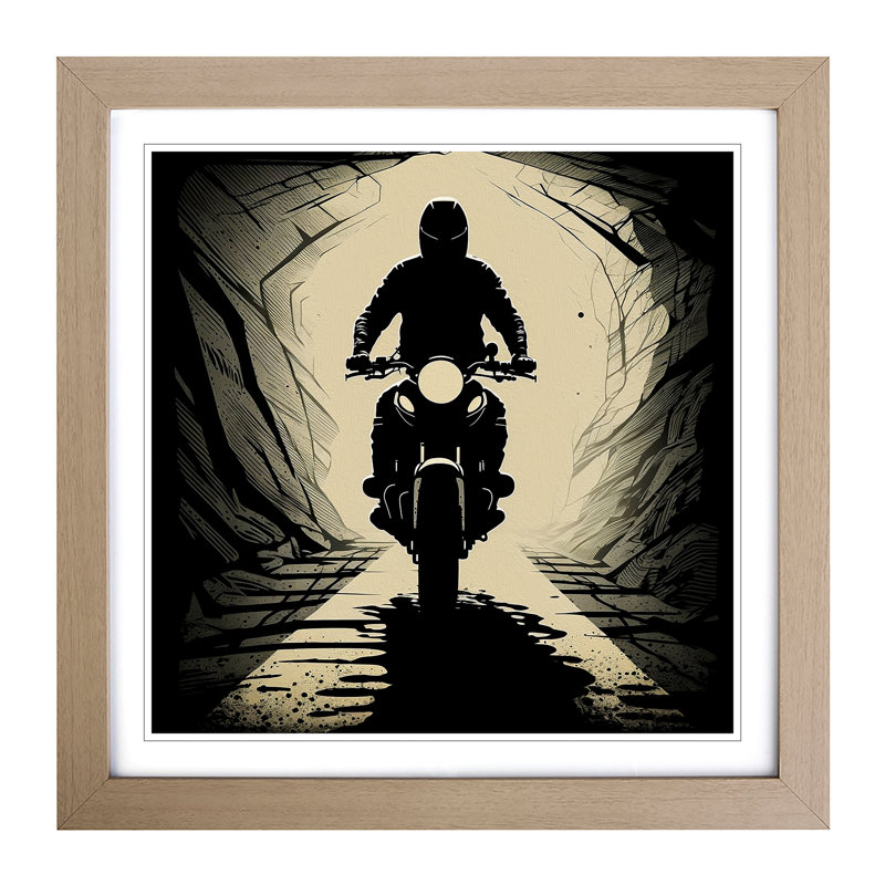 Motorcycle Silhouette - Framed Print, Oak