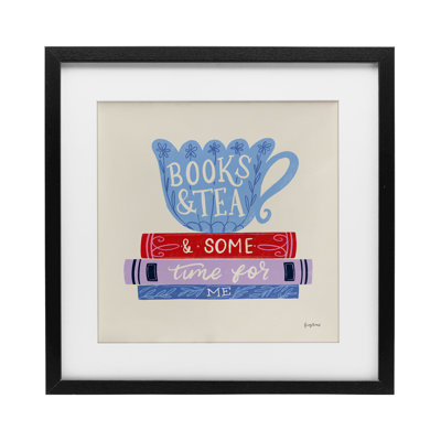 Livres Tea Time For Me, impression sous verre encadrée, conception par Becky Thorns