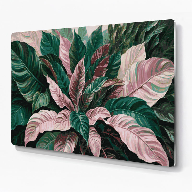 Art mural botanique en métal vert caladium, H 12 po x l 18 po