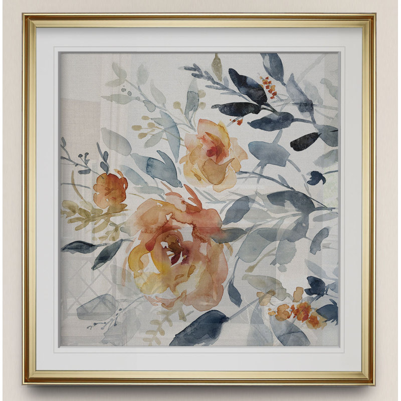 «Flowering Branches II», peinture, H 16 po x l 16 po x P 2 po, Encadrement doré