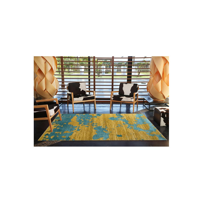 Tapis jaune lavable à motif de mappemonde, Tapis de couloir 3 pi 3 po x 9 pi 10 po