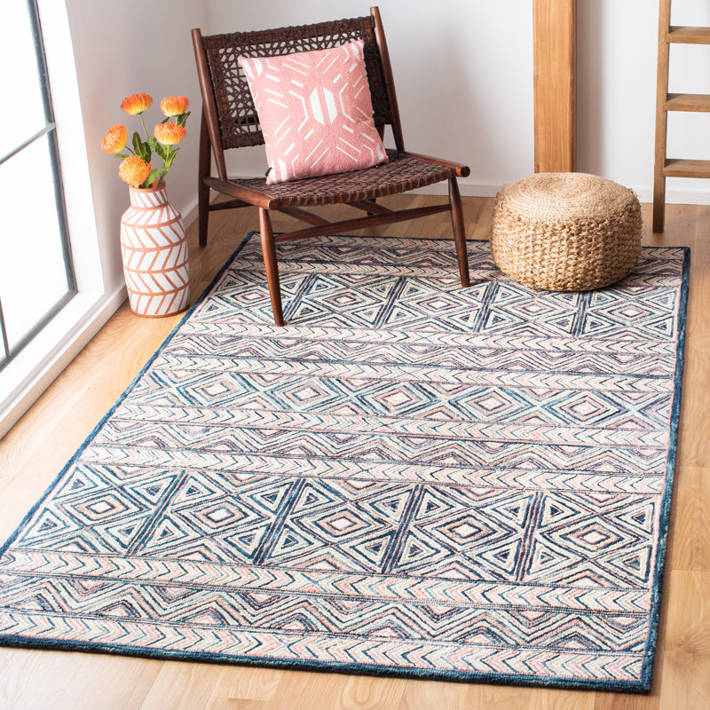 Diep Hand Tufted Wool And Cotton With Latex Geometric Rug, Rectangle 4' x 6'