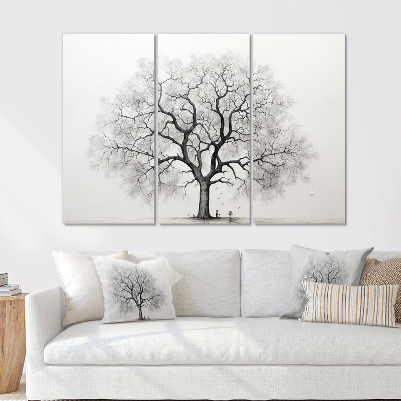 «White and Grey Minimalisme Maple Tree I», ensemble d'art sur toile érable, Toile tendue, H 40 po x l 60 po x P 1 po