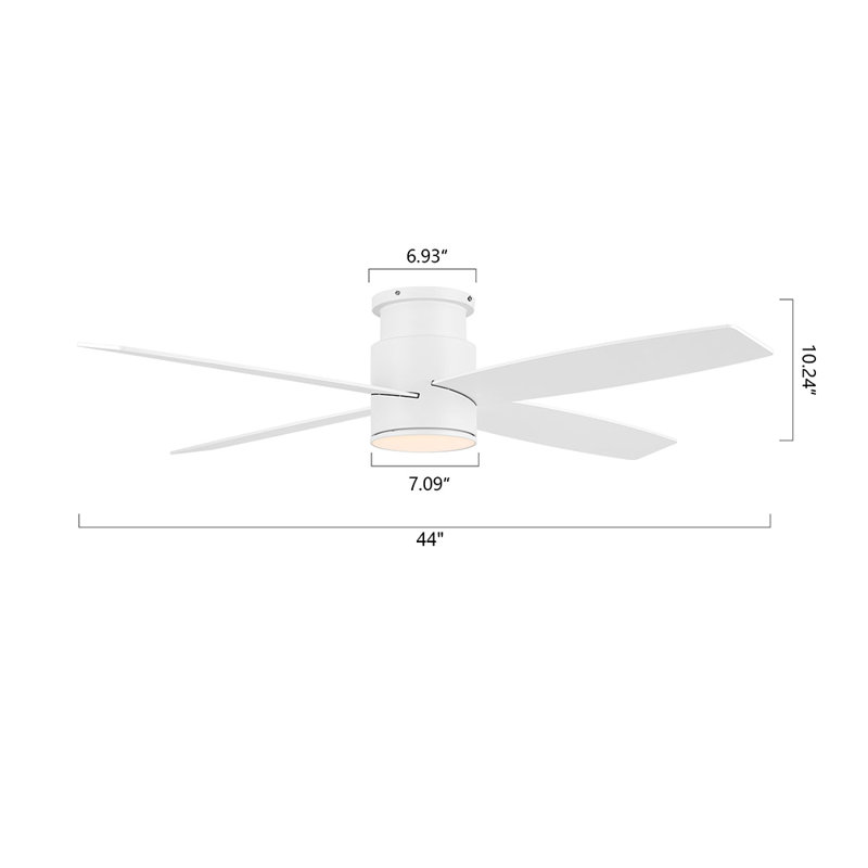 Ventilateur de plafond encastré à 4 pales en métal et bois Bonnitta, Blanc, 44", Blanc