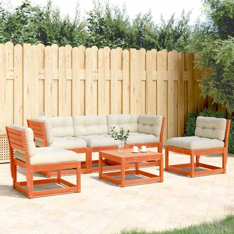 209.5 cm W Patio Sofa with Cushions, White, Wax Brown