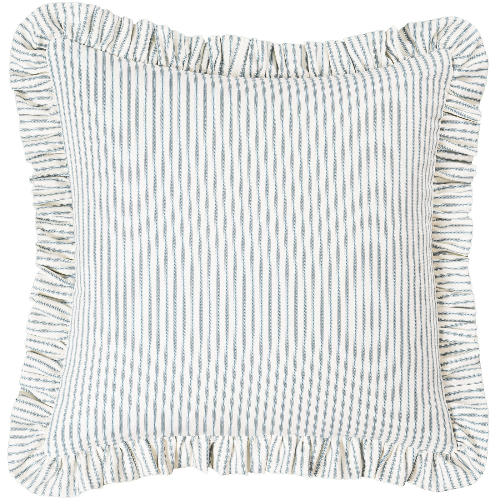 Birch Lane Ticking Stripe Ruffled Accent Pillow, Polyester, Light Blue