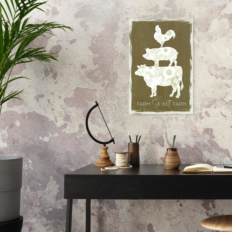 Farm Sweet Farm Modern Rustic Abstract Bird Cow Landscape Nature Wall Art Print, 60.96cm H x 40.64cm W