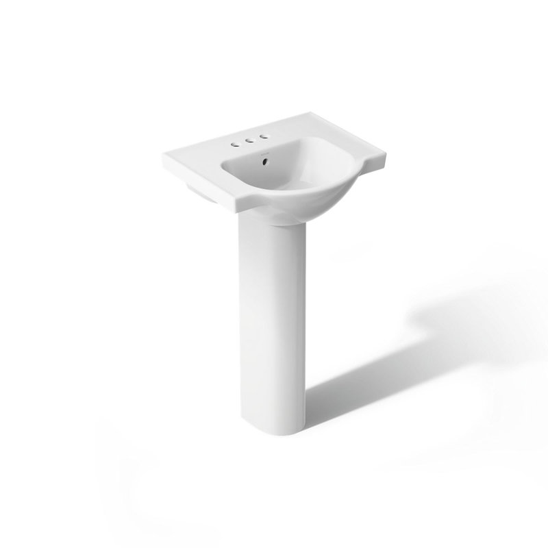 Veer™ Ceramic Pedestal Bathroom Sink with Overflow, White, 4" Centers, 35.5" H x 21" L x 18.25" W