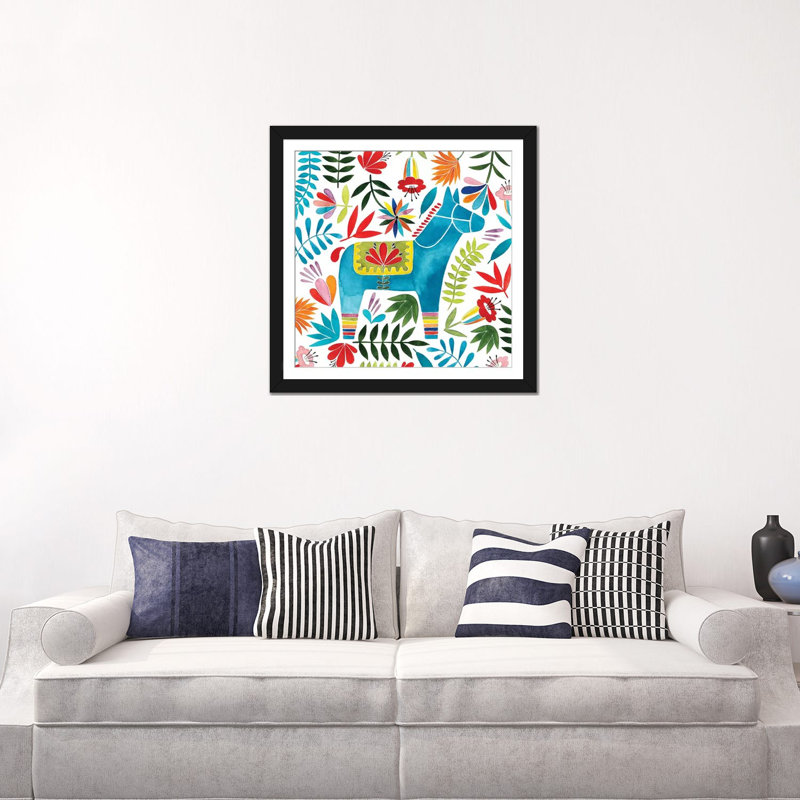 « fête otomi i », impression sur toile, Papier d'art encadré noir, H 24 po x l 24 po x P 1 po, Blanc