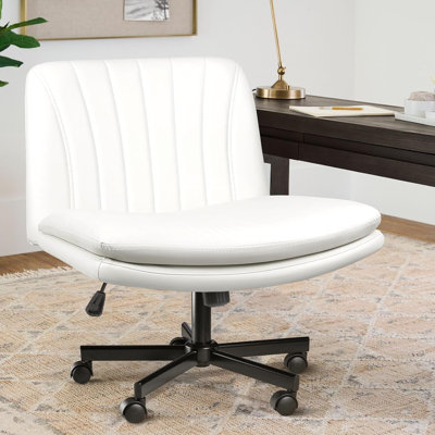 Ebern Designs Armless Office Desk Chair with Wheels,Cross Legged,Middle back Chairs for Home Office
