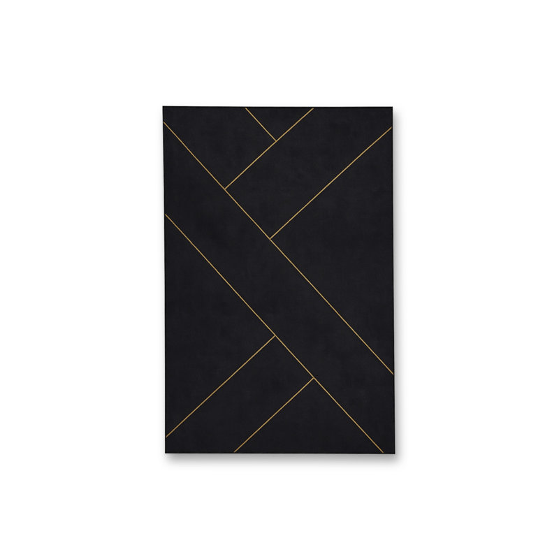 Tapis noir tissé à rayures Mosso, 3'3" x 4'11"