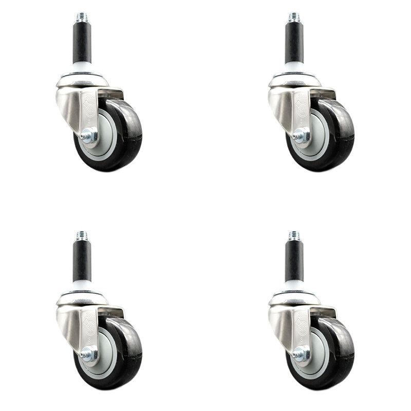 Ensemble de roulettes extensibles en polyuréthane pivotant, Noir
