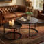 Ensemble de 2 tables d'appoint modernes modernes en similicuir avec base en métal noir, table d'appoint pour salon, brun foncé-1183117300