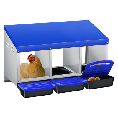 Boîte de nidification pour poulets, conception à roulettes à 3 compartiments pour collection d'œufs à grand volume et fixation murale facile avec pieds en métal