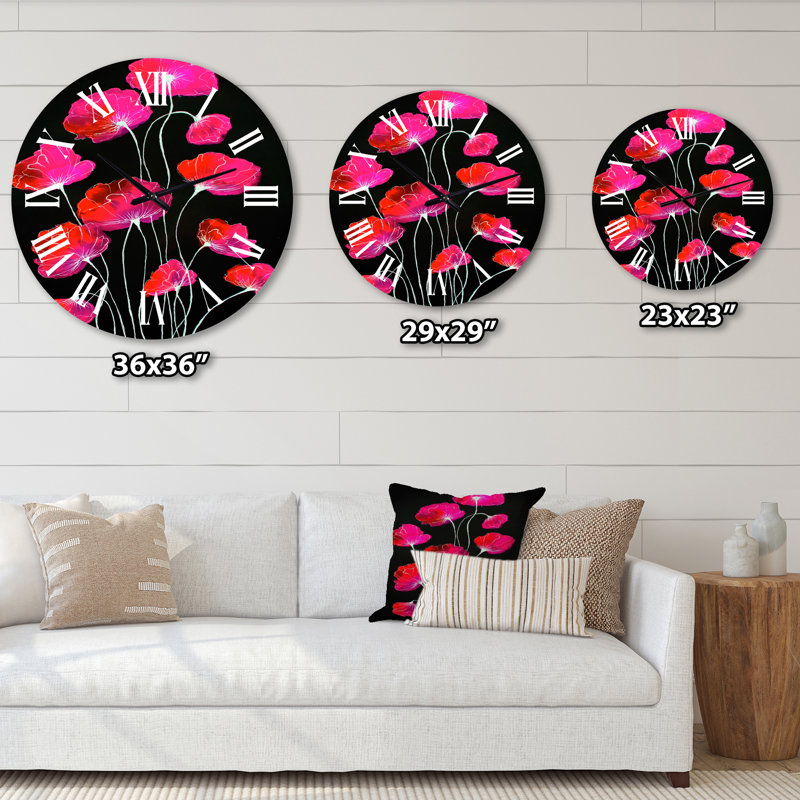 Abstrait fleur rouge sur fond noir III - Horloge murale traditionnelle, Grand