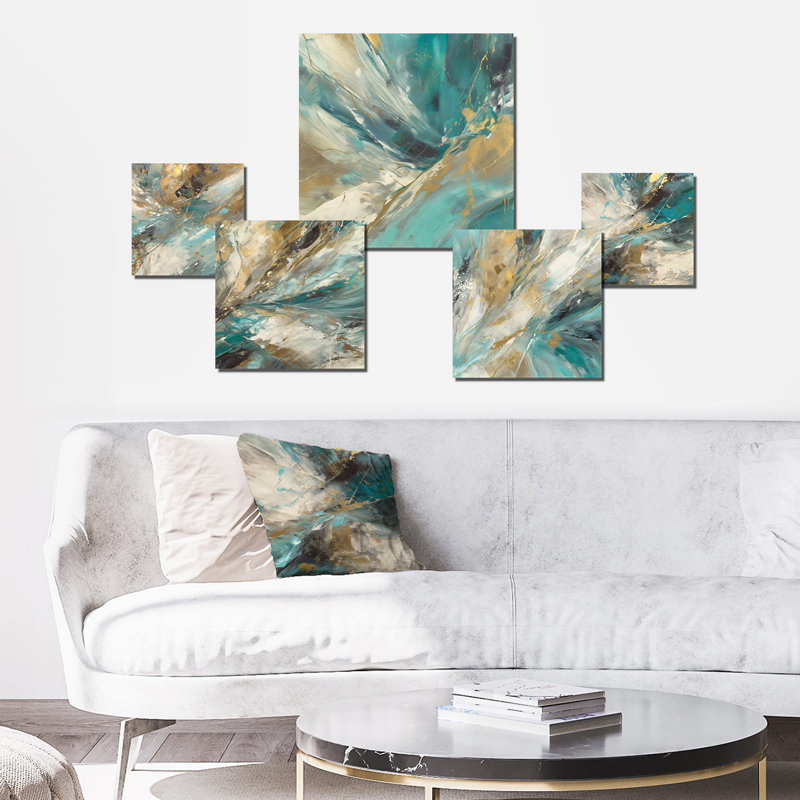 Golden Hour In Turquoise Waves I - Décoration murale abstraite en métal