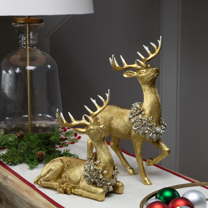 Renne avec figurines de Noël - doré - ensemble de 2
