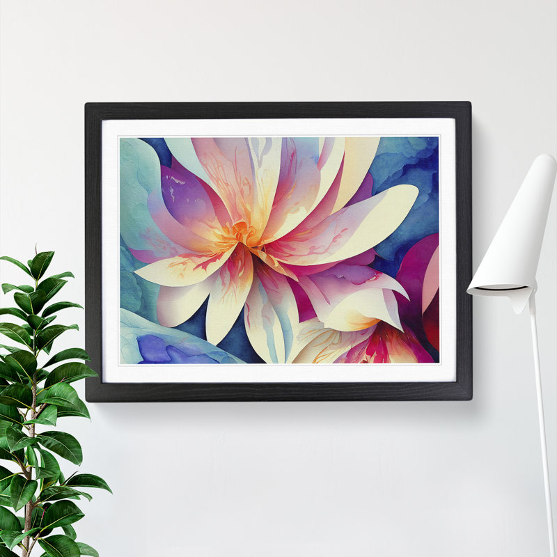 Intense Watercolour Flowers Abstract - Framed Print, Black, 46cm H x 64cm W x 2cm D