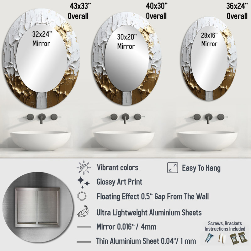 Miroir mural blanc en forme de croix chrétienne blanche et or II, 43 po x 33 po
