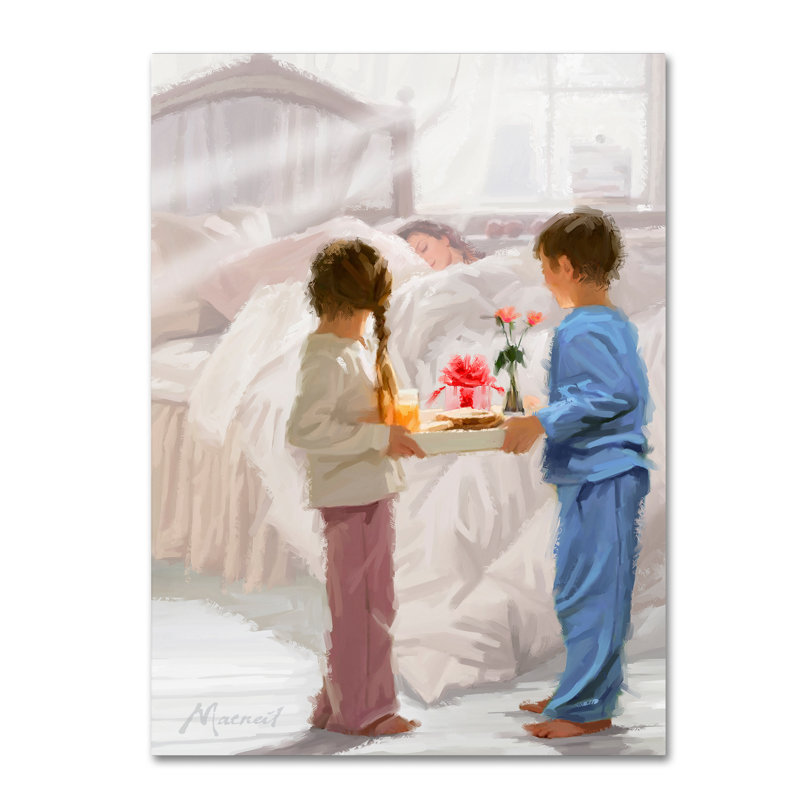 «Petit déjeuner au lit» par Armand, reproduction sur toile, H 24 po x l 18 po x P 2 po