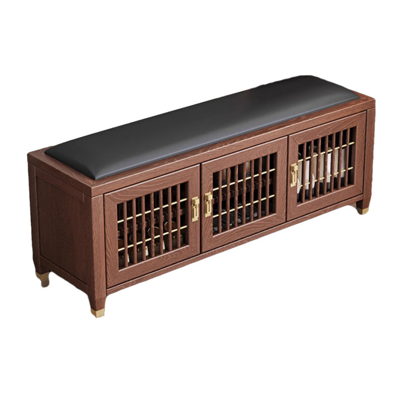 Banc de rangement en bois massif Traditional, Noir