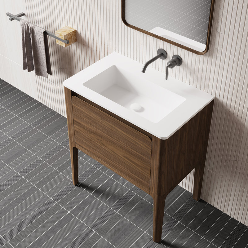 Sahiti 30 po L x 19 po P 1 tiroir Meuble-lavabo autoportant avec évier simple et Comptoir en Surface solide blanc mat