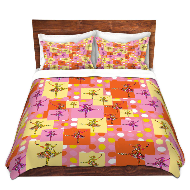 Ensemble de housse de couette à motif pois à points ballerine, 1 housse + 2 taies très grand lit