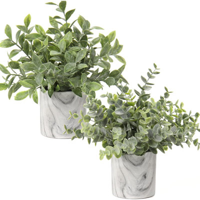 Faux Plants Indoor Artificial Mini Potted Plants Plastic Green Plant Small Fake Plants Eucalyptus Decor In Pots For Home Table Room Bathroom Decor