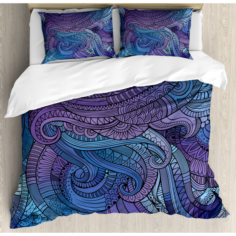 Ensemble de housse de couette à motif cachemire à motifs ethniques inspirés de l’océan, Très grand