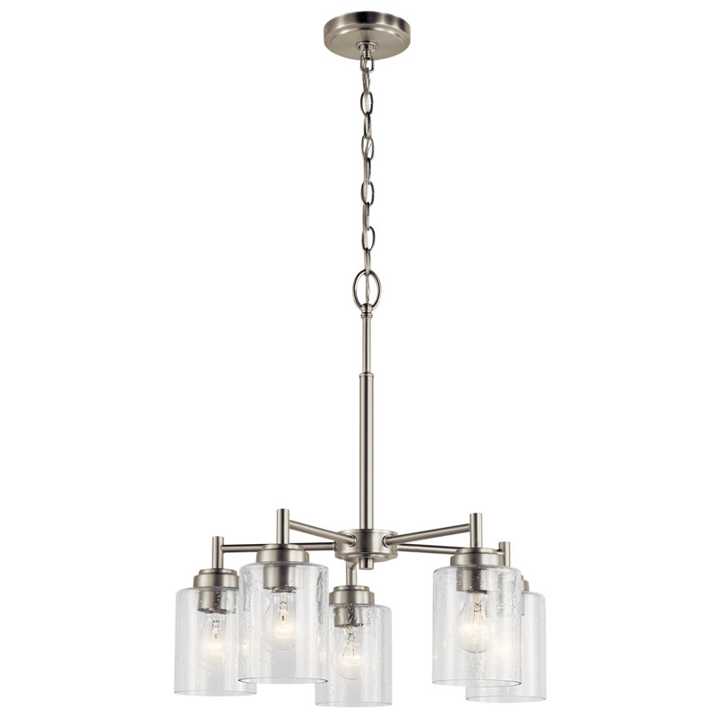 Lustre traditionnel à 5 lumières avec abat-jour Winslow, Nickel brossé