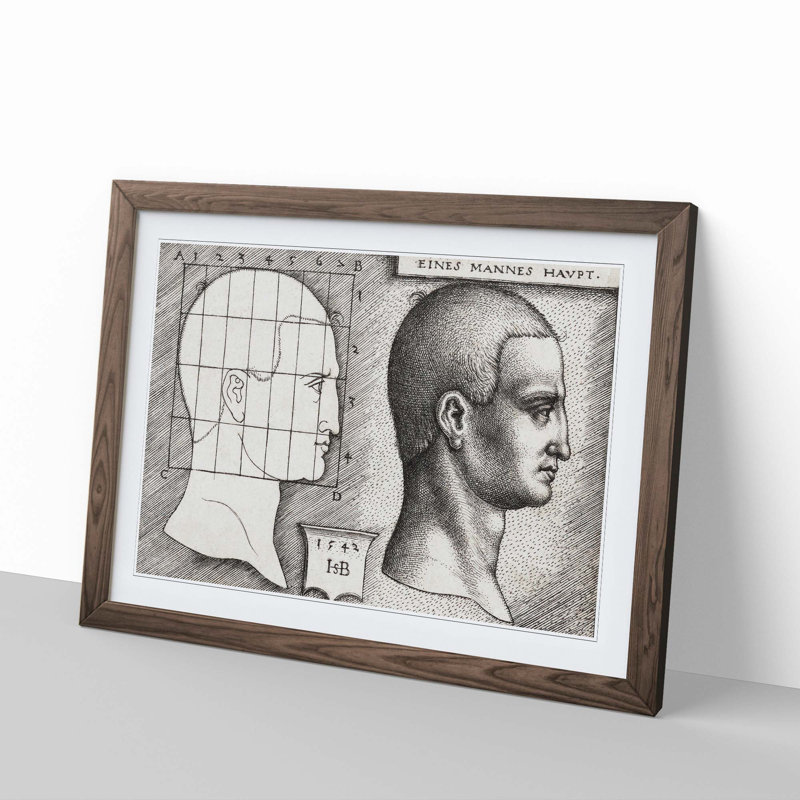 Profile Study of a Mans Head by H.S. Beham - Picture Frame Painting Print, Walnut Framed, 36cm H x 48cm W x 2cm D