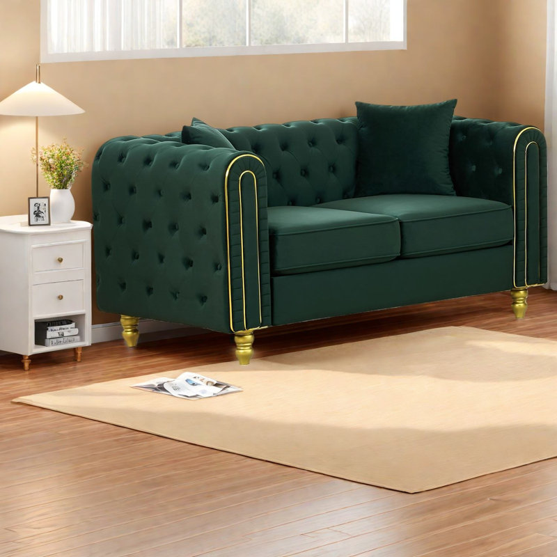 Canapés confortables, causeuse en velours de 63 pouces, Chesterfield moderne pour la maison