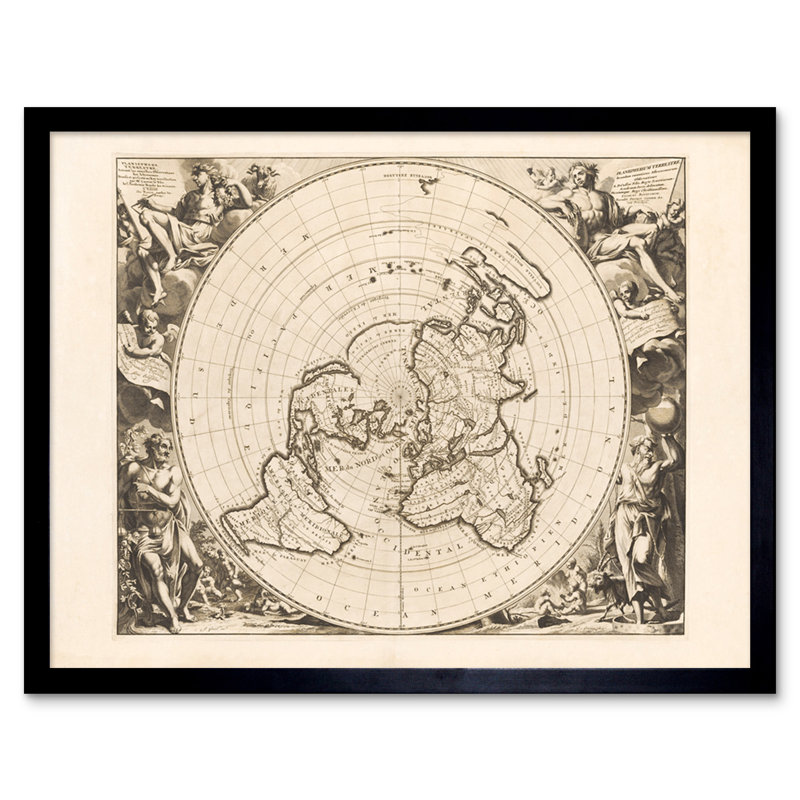 Jacques Cassini Flat Earth Map 1713 Sepia Terrestrial Planisphere 1 Piece Single Picture Frame Wall Art
