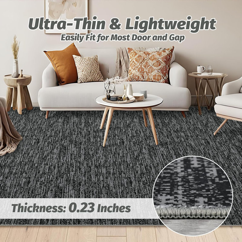 Washable Area Rug, Soft Non-Slip Modern Rug for Bedroom, Living Room, Office, Dining Room, -Thin, Black, Rectangle 6' x 9'