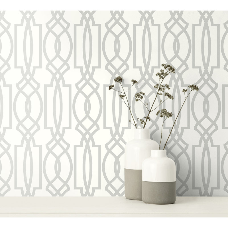 Arick Vinyl Peel & Stick Wallpaper Roll, Silver/White