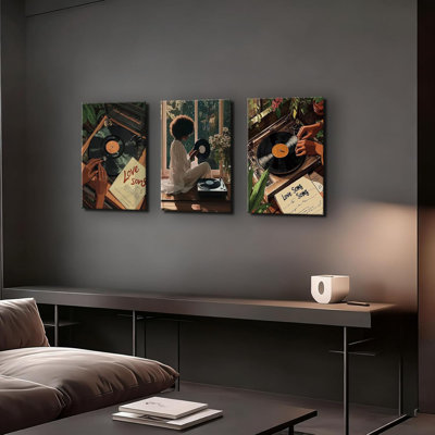 3 pièces femme noire toile art mode femmes afro-américaines décoration murale disque Funky musique affiches esthétiques pour moderne fille noire photos impressions pour chambre à coucher salon encadré 12 x 16 pouces