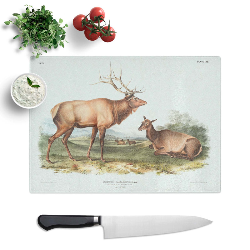 Tempered Glass American Elks by J.W. Audubon Chopping Board, 28.5cm W x 20cm L