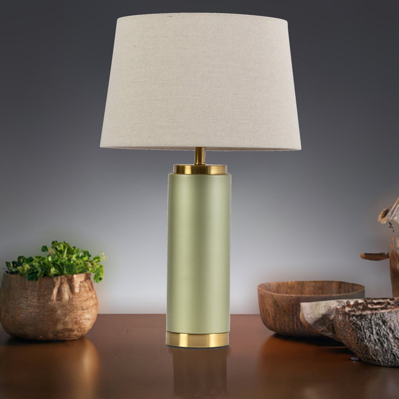 Cylinder 55cm Metal Ceramic look Table Lamp, Green, Beige