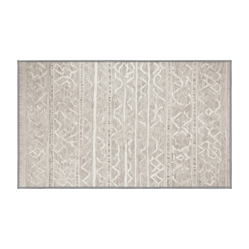 Machine Washable Gray Area Rug, Rectangle 5' x 8'