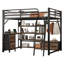 Grand lit mezzanine avec bureau et DEL, lit mezzanine en métal avec tablettes de rangement, garde-robe et tiroirs de rangement
