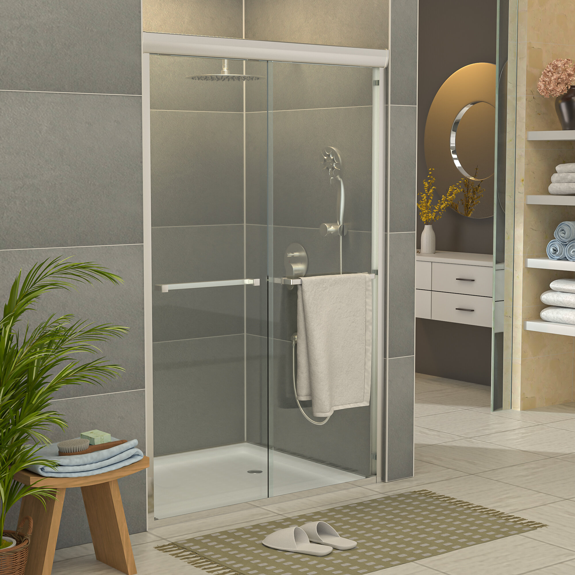 VTI 60'' W x 72'' H Bypass Semi-Frameless Shower Door with Clear