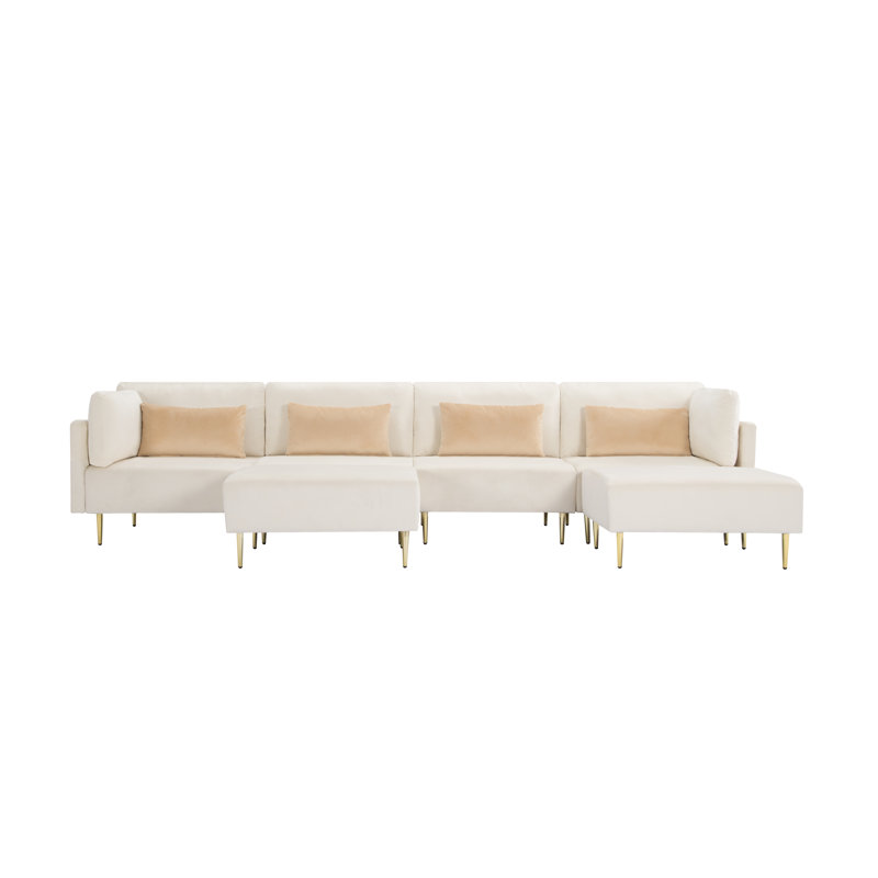 Rownan 6 - Piece Upholstered Sectional, Beige Velvet