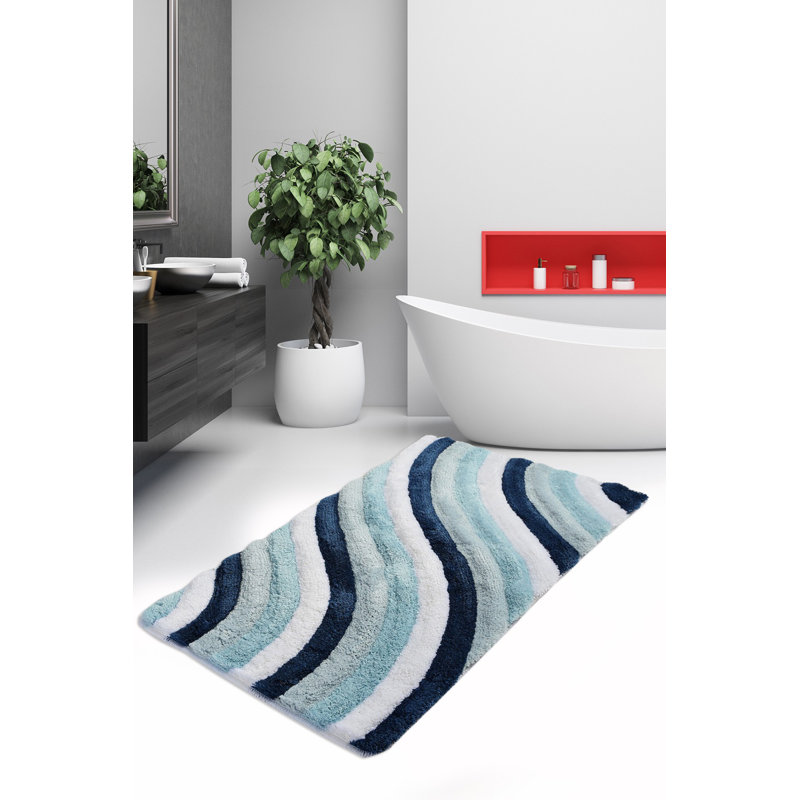 Tapis pour salle de bain Adelheide, Bleu / blanc
